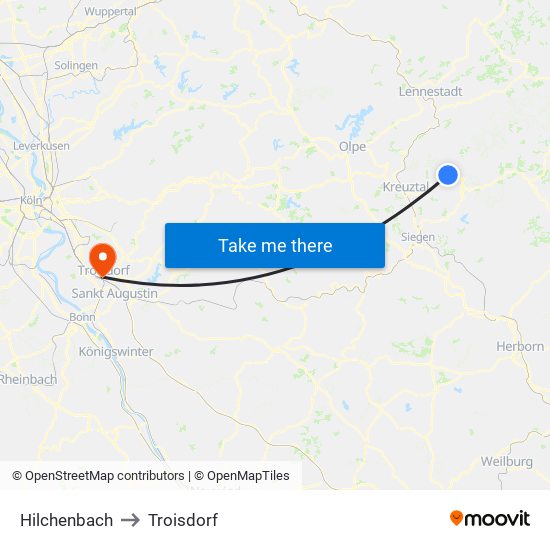 Hilchenbach to Troisdorf map