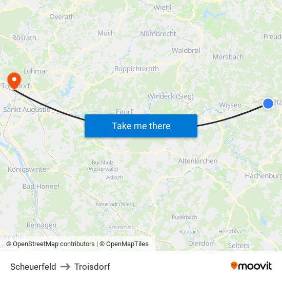 Scheuerfeld to Troisdorf map