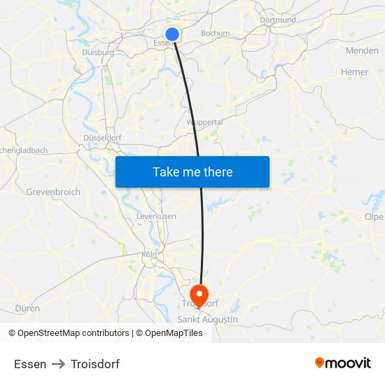 Essen to Troisdorf map