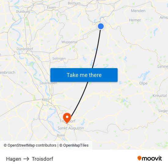 Hagen to Troisdorf map