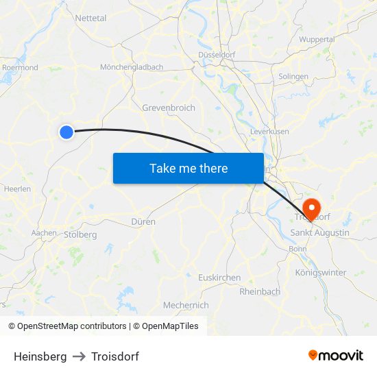 Heinsberg to Troisdorf map