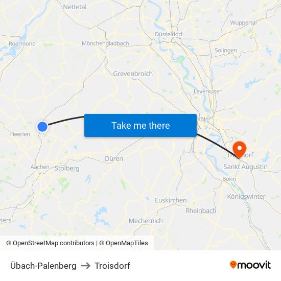 Übach-Palenberg to Troisdorf map