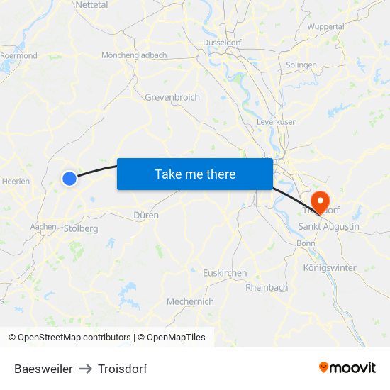 Baesweiler to Troisdorf map