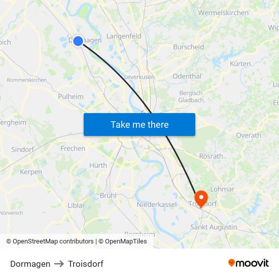 Dormagen to Troisdorf map