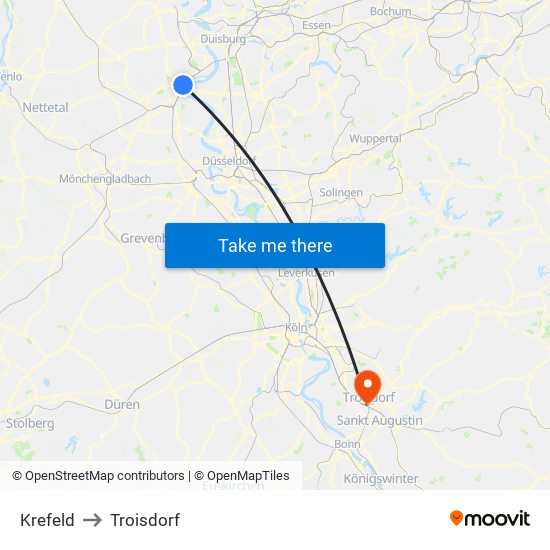 Krefeld to Troisdorf map