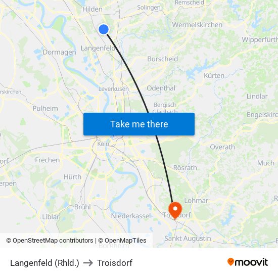 Langenfeld (Rhld.) to Troisdorf map