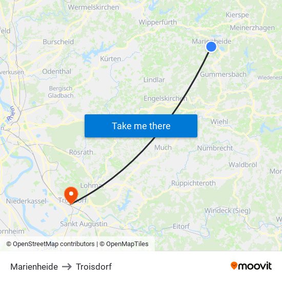 Marienheide to Troisdorf map