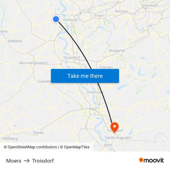 Moers to Troisdorf map