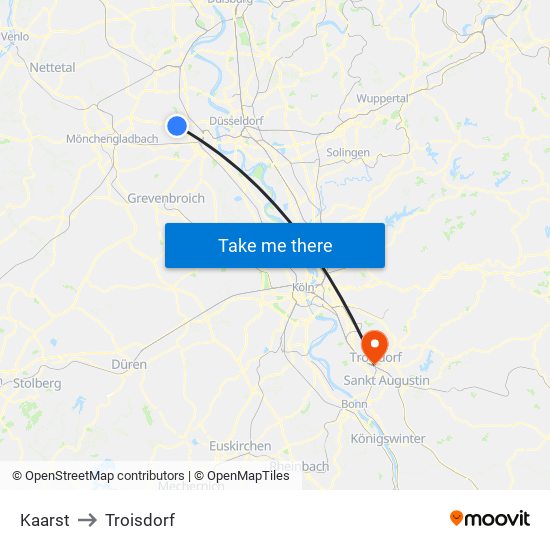 Kaarst to Troisdorf map