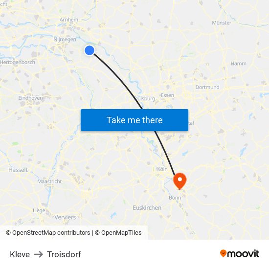 Kleve to Troisdorf map