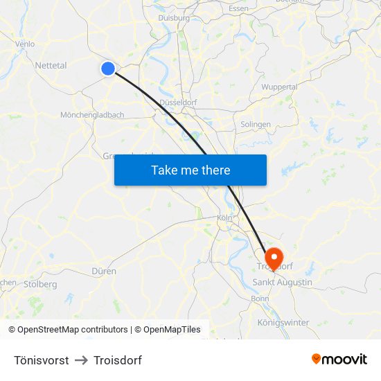 Tönisvorst to Troisdorf map