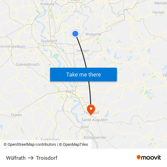 Wülfrath to Troisdorf map