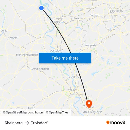 Rheinberg to Troisdorf map