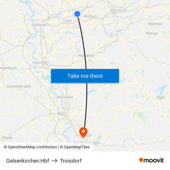 Gelsenkirchen Hbf to Troisdorf map