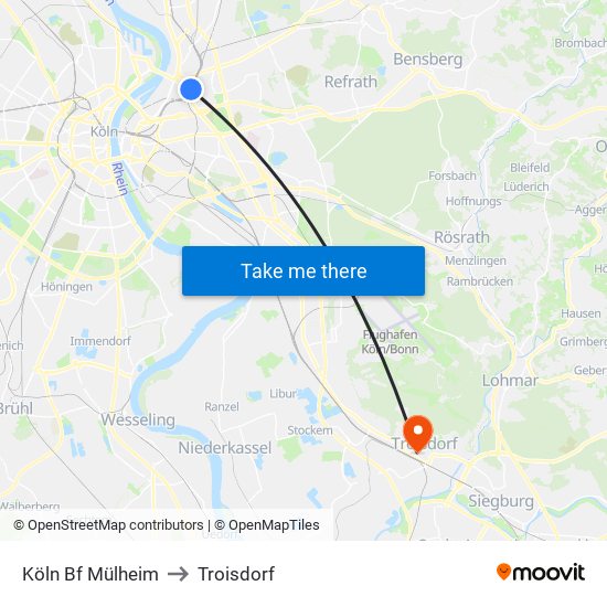 Köln Bf Mülheim to Troisdorf map