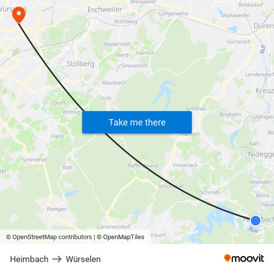 Heimbach to Würselen map