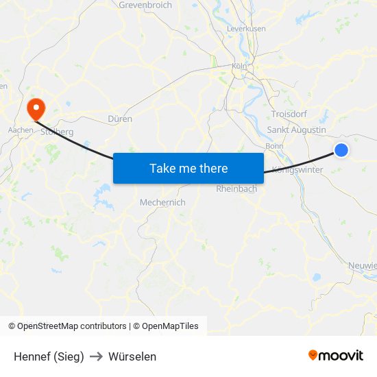 Hennef (Sieg) to Würselen map
