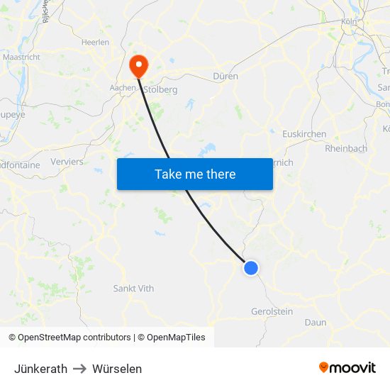 Jünkerath to Würselen map