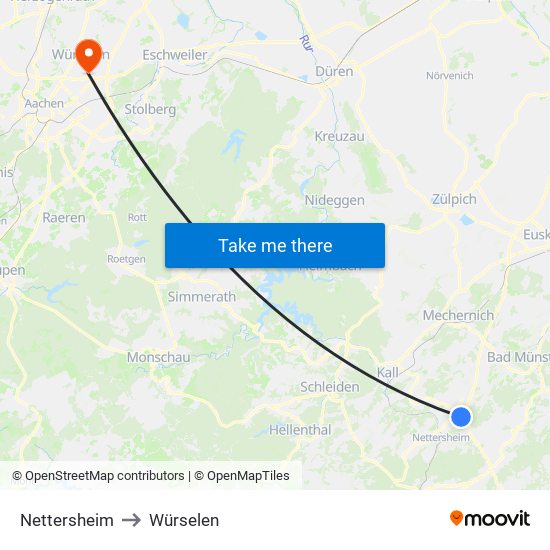 Nettersheim to Würselen map