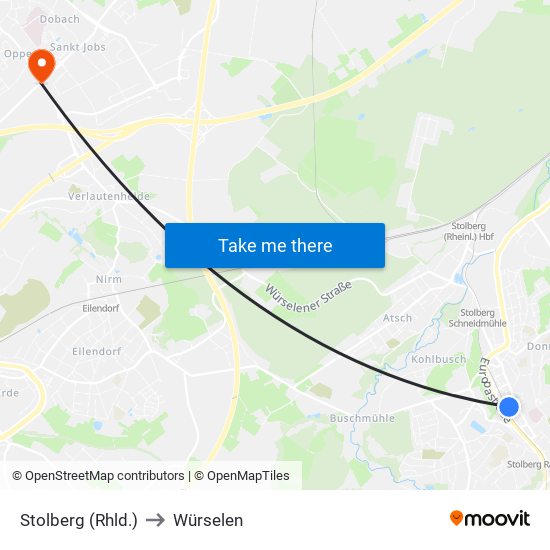 Stolberg (Rhld.) to Würselen map