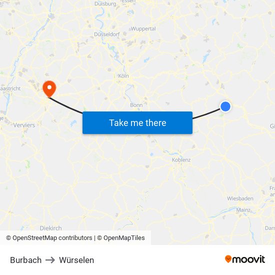 Burbach to Würselen map