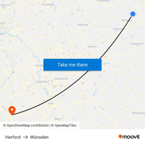 Herford to Würselen map