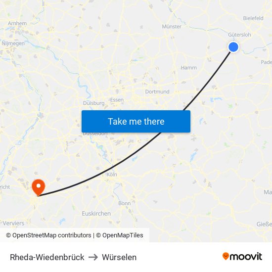 Rheda-Wiedenbrück to Würselen map