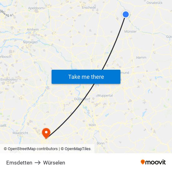 Emsdetten to Würselen map