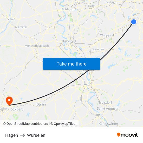 Hagen to Würselen map