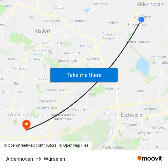 Aldenhoven to Würselen map