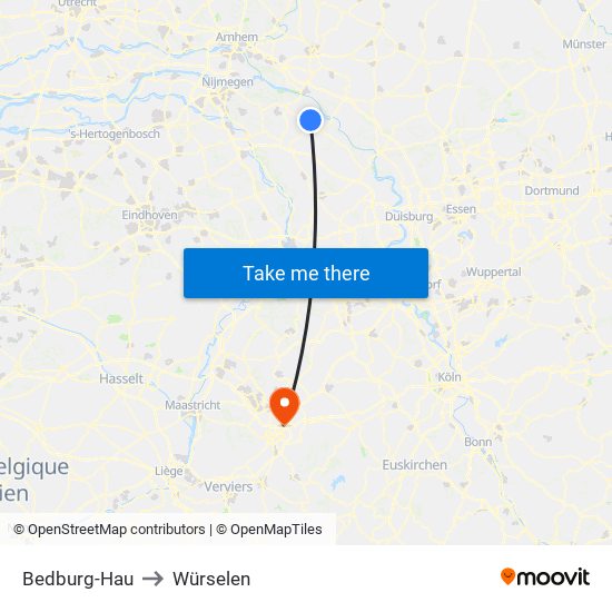Bedburg-Hau to Würselen map