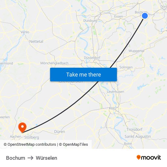 Bochum to Würselen map