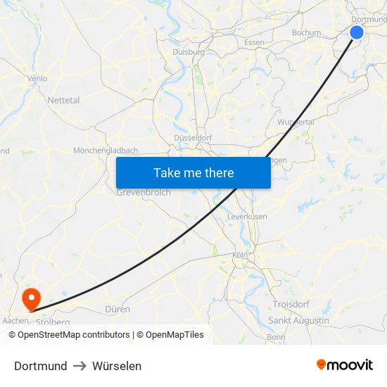 Dortmund to Würselen map