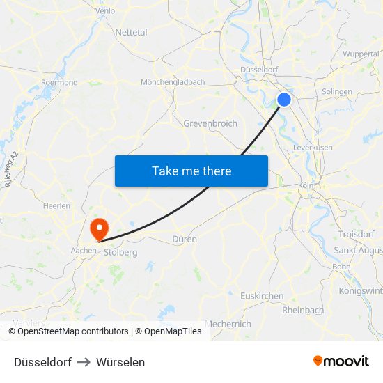 Düsseldorf to Würselen map