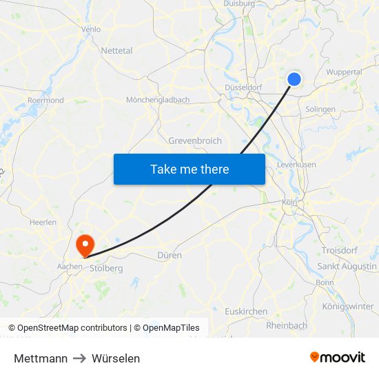 Mettmann to Würselen map