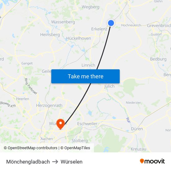 Mönchengladbach to Würselen map