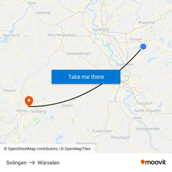 Solingen to Würselen map