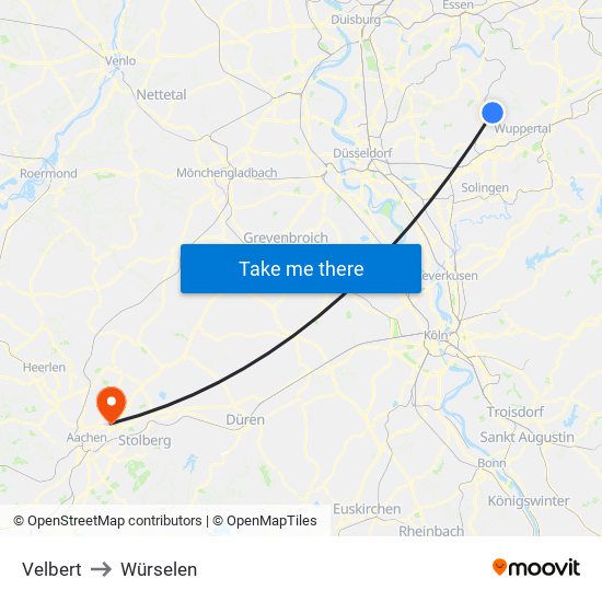 Velbert to Würselen map