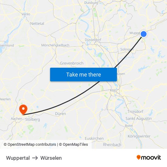 Wuppertal to Würselen map