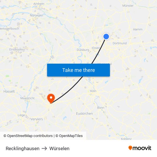 Recklinghausen to Würselen map