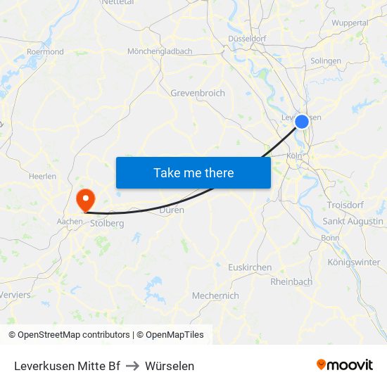 Leverkusen Mitte Bf to Würselen map