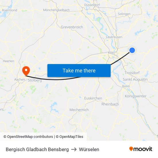 Bergisch Gladbach Bensberg to Würselen map