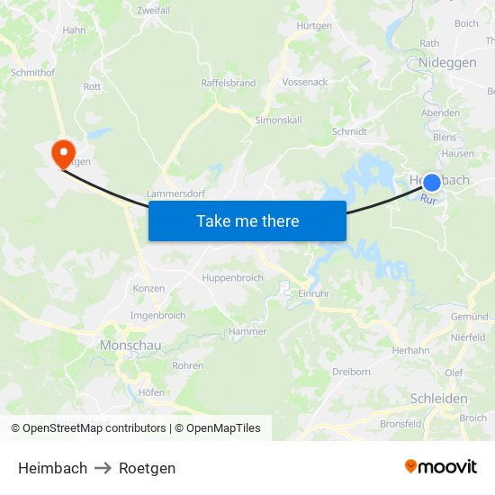 Heimbach to Roetgen map
