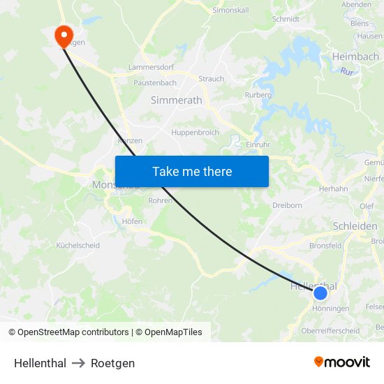 Hellenthal to Roetgen map