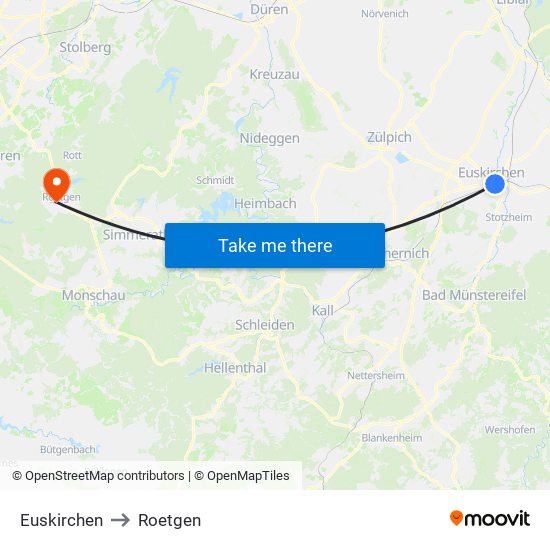 Euskirchen to Roetgen map