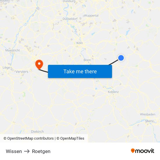 Wissen to Roetgen map