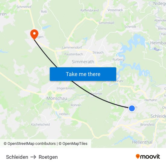 Schleiden to Roetgen map