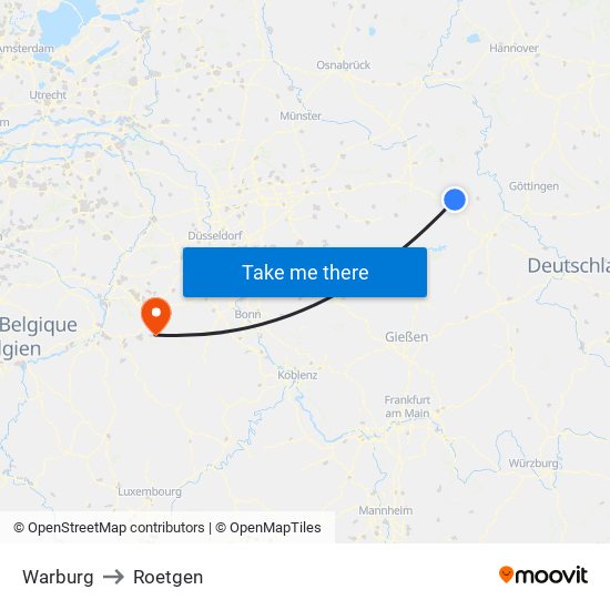 Warburg to Roetgen map