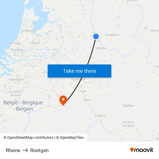 Rheine to Roetgen map