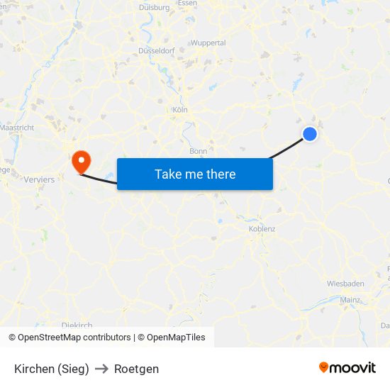 Kirchen (Sieg) to Roetgen map